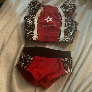 American Girl Red, Black & White Floral Two-Piece Swim Outfit